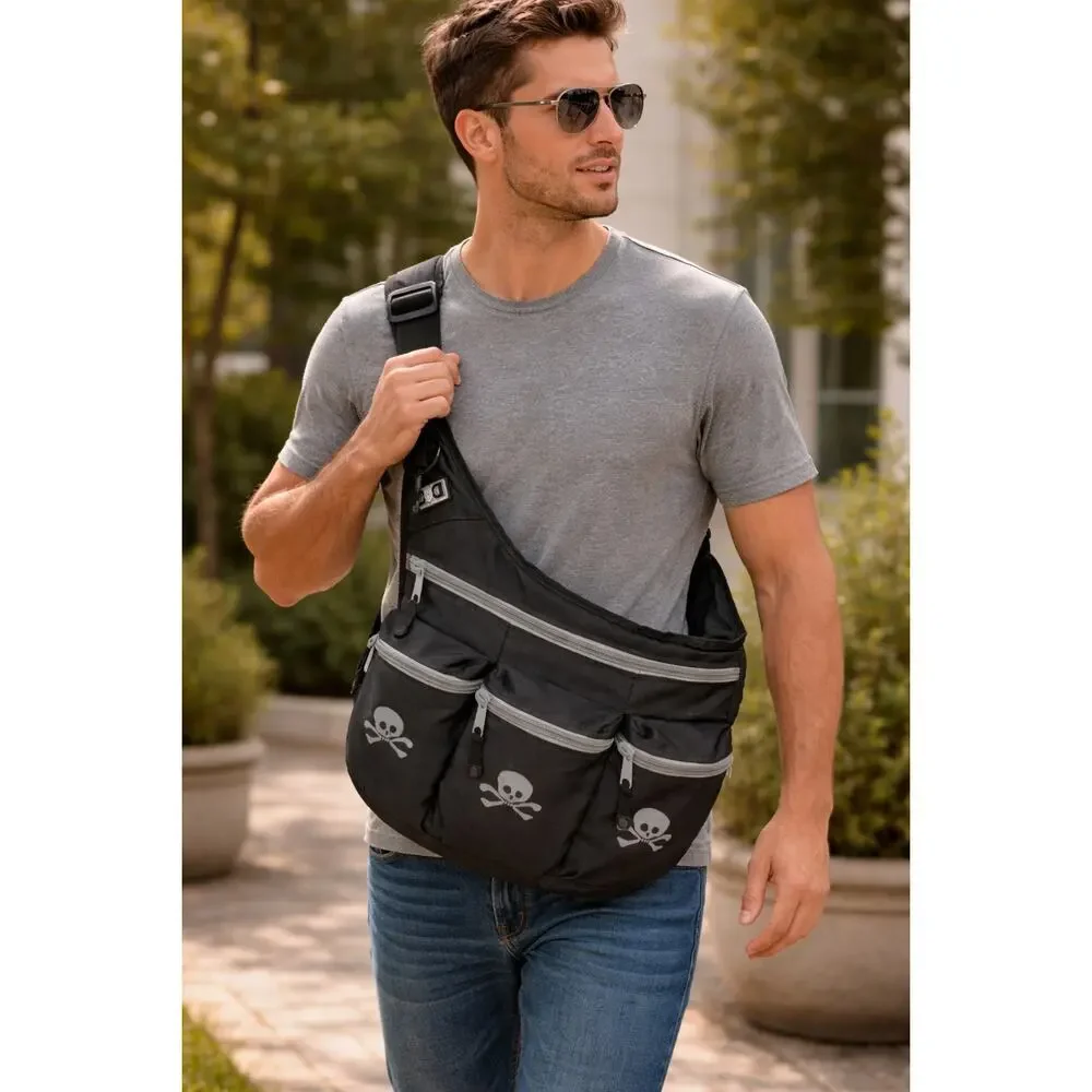 Diaper Dude Ergonomic Across the Chest Messenger Diaper Bag Skull & Bones